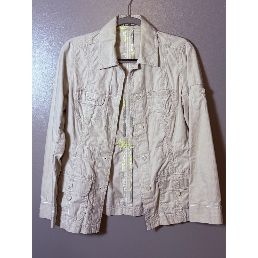 Eddie Bauer Jacket‎ Womens XSmall Beige Button Utility Pocket Light Cotton